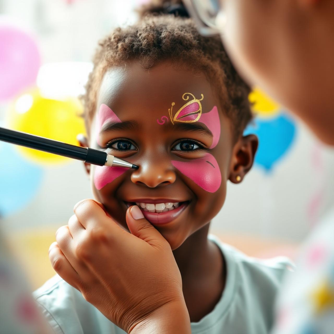 Smiling child getting face painted