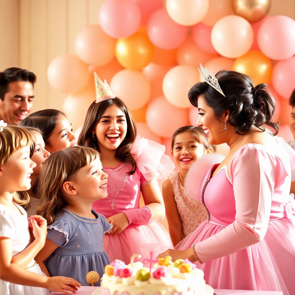 Costumed character entertainer with smiling children at a party